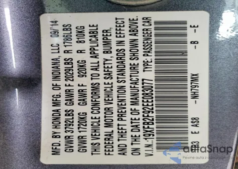 2014 Honda Civic Exl z USA, uszkodzony, nr VIN 19XFB2F92EE083077